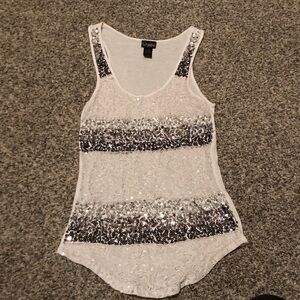 DayTrip White Tank Top with Silver Sequins